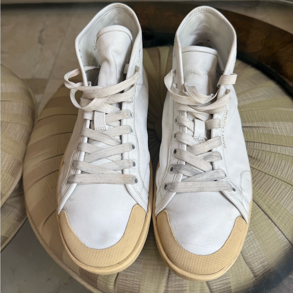 Saint Laurent Paris Mid-Top Sneakers in Off-White